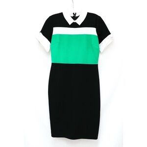 Karl Lagerfeld black green cocktail sheath dress mixed fabric colorblock office